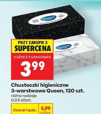 Biedronka Chusteczki higieniczne 3-warstwowe Queen oferta
