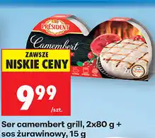 Biedronka Ser camembert grill President + sos żurawinowy oferta