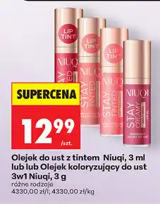 Biedronka Olejek do ust z tintem Niuqi, 3 ml lub Olejek koloryzujący do ust 3w1 Niuqi, 3 g oferta