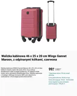 Biedronka Walizka kabinowa 46 x 25 x 20 cm Wings Gannet Maroon, z odpinanymi kółkami, czerwona oferta