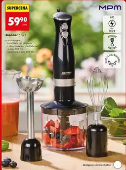 Biedronka Blender ręczny MPM 3 w 1 700W czarny z końcówkami do ubijania i blendowania rozdrabniacz pojemnik oferta