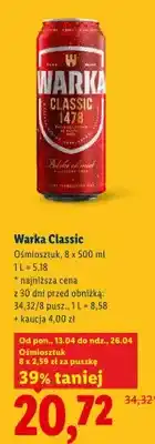 Lidl Piwo Warka Classic ośmiosztuk oferta