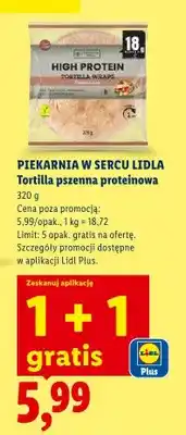 Lidl Tortilla pszenna proteinowa 1+1 GRATIS oferta