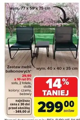 Carrefour Zestaw mebli balkonowych sofa 2 fotele stolik kolor czarny 77x59x75cm oferta