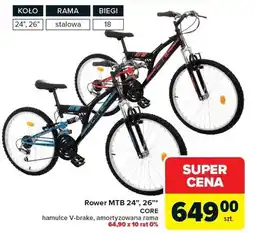 Carrefour Rower MTB 24 Core hamulce V-brake amortyzowana rama oferta