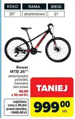 Carrefour Rower MTB 26 amortyzator przedni hamulce tarczowe oferta