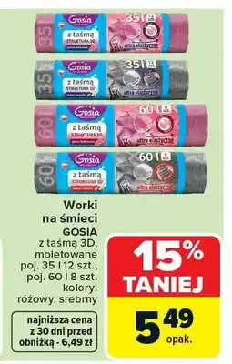 Carrefour Worki na śmieci Gosia z taśmą struktura 3D moletowane różowy pojemność oferta
