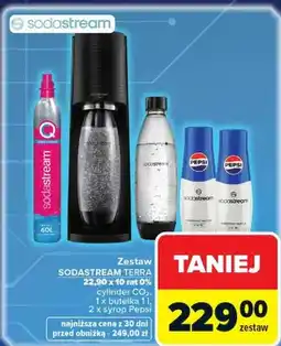 Carrefour Zestaw SodaStream Terra cylinder CO2 butelka 1l syrop Pepsi oferta