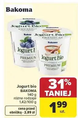 Carrefour Jogurt Bio Bakoma z jagodami Premium oferta