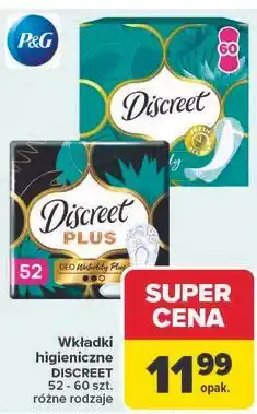 Carrefour Wkładki higieniczne DISCREET 52 - 60 szt. różne rodzaje oferta