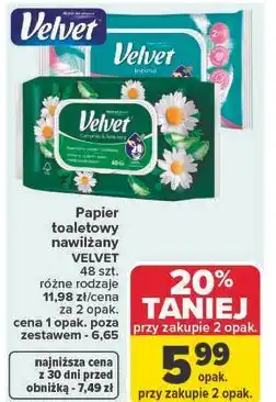 Carrefour Papier toaletowy nawilżany VELVET 48 szt. różne rodzaje oferta