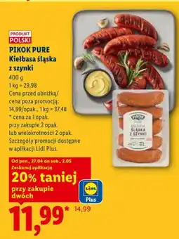 Lidl Kiełbasa śląska z szynki Pikok Pure oferta