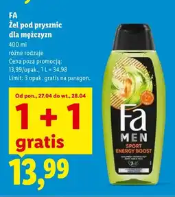 Lidl Żel pod prysznic dla mężczyzn Fa Men Sport Energy Boost oferta