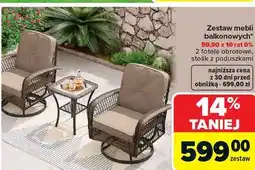 Carrefour Zestaw mebli balkonowych 2 fotele obrotowe, stolik z poduszkami oferta