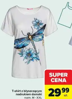 Carrefour T-shirt z błyszczącym nadrukiem damski oferta