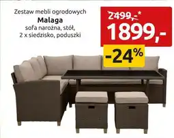 Black Red White Zestaw mebli ogrodowych Malaga sofa narożna, stół, 2 x siedzisko, poduszki oferta