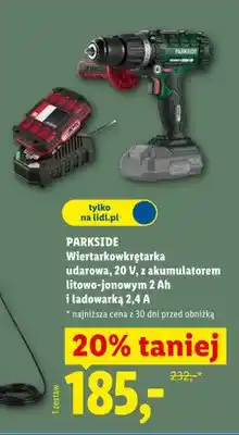 Lidl Wiertarkowkrętarka udarowa Parkside 20V z akumulatorem litowo-jonowym 2Ah i ładowarką 2,4A oferta