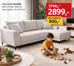 Black Red White Narożnik Zurich S281xG189xW91cm pow. spania 136x234cm oferta