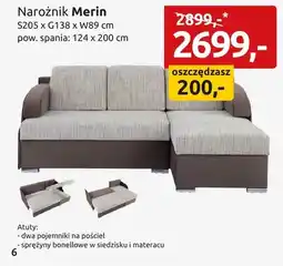 Black Red White Narożnik Merin S205xG138xW89cm pow. spania 124x200cm oferta