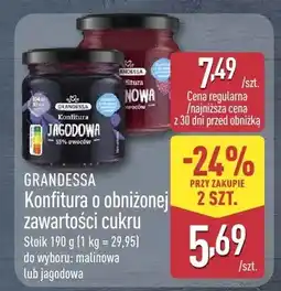 ALDI Konfitura o obniżonej zawartości cukru malinowa Grandessa oferta