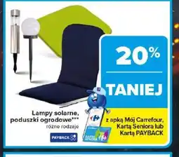 Carrefour Lampy solarne, poduszki ogrodowe oferta