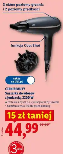 Lidl CIEN BEAUTY Suszarka do włosów z jonizacją, 2200 W oferta