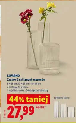 Lidl LIVARNO Zestaw 3 szklanych wazonów oferta
