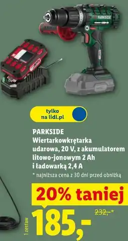 Lidl PARKSIDE Wiertarkowkrętarka udarowa, 20 V, z akumulatorem litowo-jonowym 2 Ah i ładowarką 2,4 A oferta
