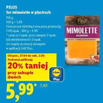 Lidl PILOS Ser mimolette w plastrach oferta