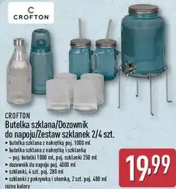 ALDI CROFTON Butelka szklana/Dozownik do napoju/Zestaw szklanek 2/4 szt oferta