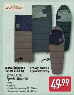 ALDI Śpiwór ultralekki Adventuridge typu mumia 80x225cm oferta