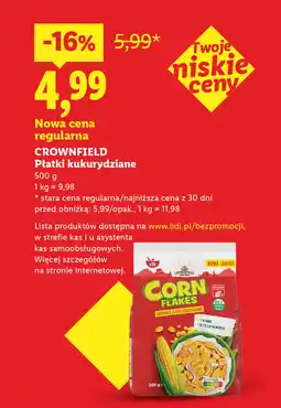 Lidl Płatki kukurydziane CROWNFIELD oferta