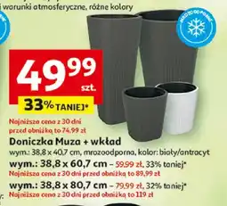 Auchan Doniczka Muza z wkładem mrozoodporna biały/antracyt 38,8x40,7cm oferta