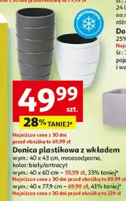 Auchan Donica plastikowa z wkładem mrozoodporna biały/antracyt wym. 40x43cm oferta