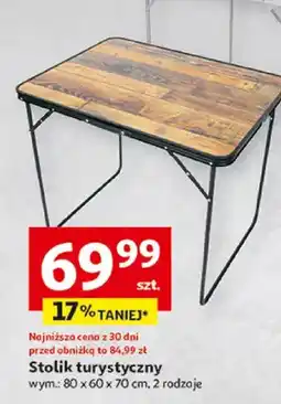 Auchan Stolik turystyczny składany kempingowy i 4 krzesła motyw drewna oferta