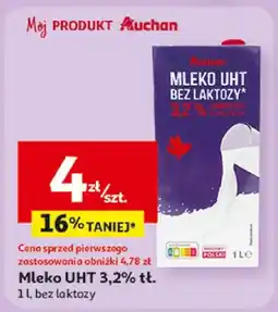 Auchan Mleko UHT 3,2% tłuszczu bez laktozy Auchan oferta