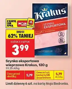 Biedronka Szynka eksportowa wieprzowa Krakus, 120 g oferta
