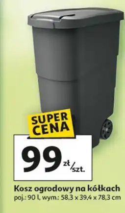 Auchan Kosz ogrodowy na kółkach poj.: 90 l, wym.: 58,3 x 39,4 x 78,3 cm oferta