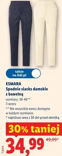 Lidl Spodnie slacks damskie z bawełną ESMARA oferta