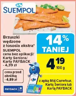 Carrefour Brzuszki wędzone z łososia ekstra SUEMPOL oferta
