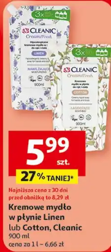 Auchan Kremowe mydło w płynie Linen lub Cotton, Cleanic oferta
