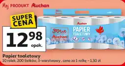 Auchan Papier toaletowy 10 rolek, 200 listków, 3-warstwowy oferta