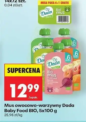 Biedronka Mus owocowo warzywny Dada baby food BIO , 5x100 g oferta