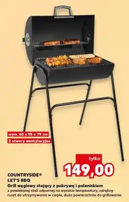 Kaufland Grill węglowy stojący z pokrywą i paleniskiem Countryside Let's BBQ 60x95x79cm oferta