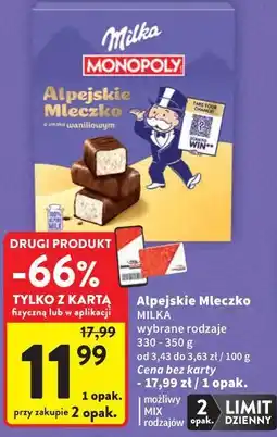 Intermarche Alpejskie Mleczko MILKA wybrane rodzaje oferta