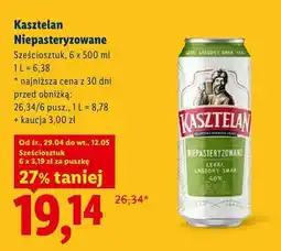 Lidl Piwo Kasztelan Niepasteryzowane sześciosztuk oferta