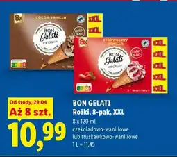 Lidl Lody Rożki truskawkowo-waniliowe Bon Gelati 8-pak XXL oferta