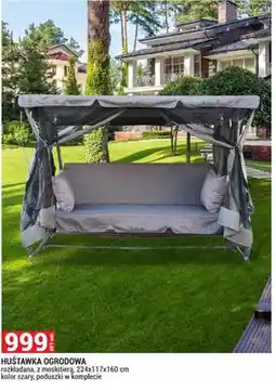 Merkury Market Huśtawka ogrodowa rozkładana z moskitierą 224x117x160cm kolor szary oferta
