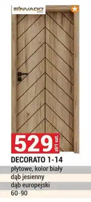Merkury Market Drzwi DECORATO 1-14 płytowe kolor biały dąb jesienny dąb europejski 60-90 oferta