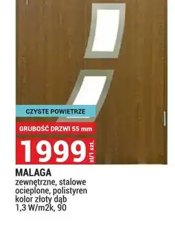 Merkury Market Drzwi MALAGA zewnętrzne stalowe ocieplone polistyren kolor złoty dąb 1,3W/m2k 90 oferta